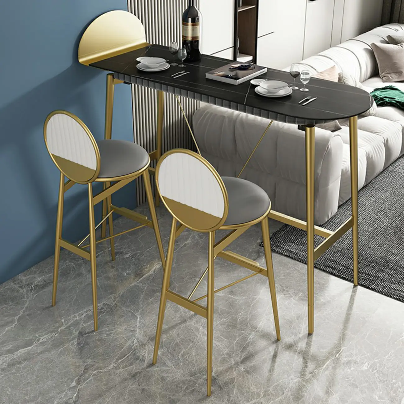 Designer Black Metal Bar Table with Gold Footrest for Modern Home Image - 6 | homeyfad