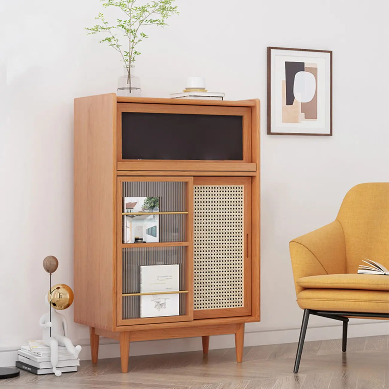 Wooden Display Cabinet with Rattan Doors for Bedroom Image - 8 | homeyfad