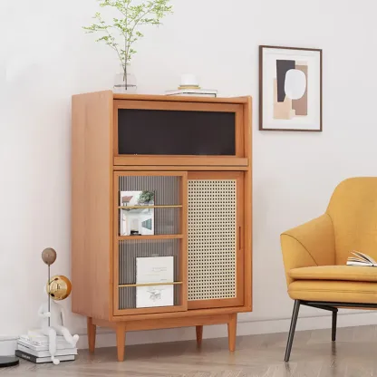Wooden Display Cabinet with Rattan Doors for Bedroom Image - 8