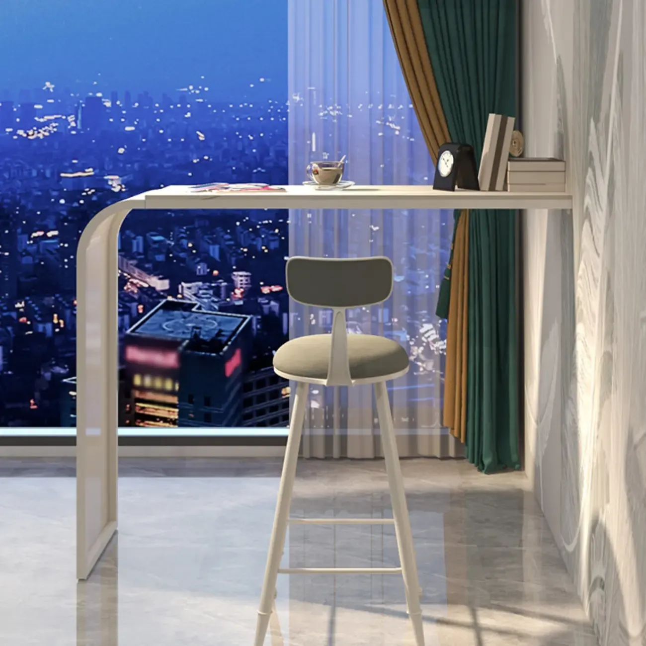 Minimalist Sleek White Metal Bar Table for Modern Home Image - 1