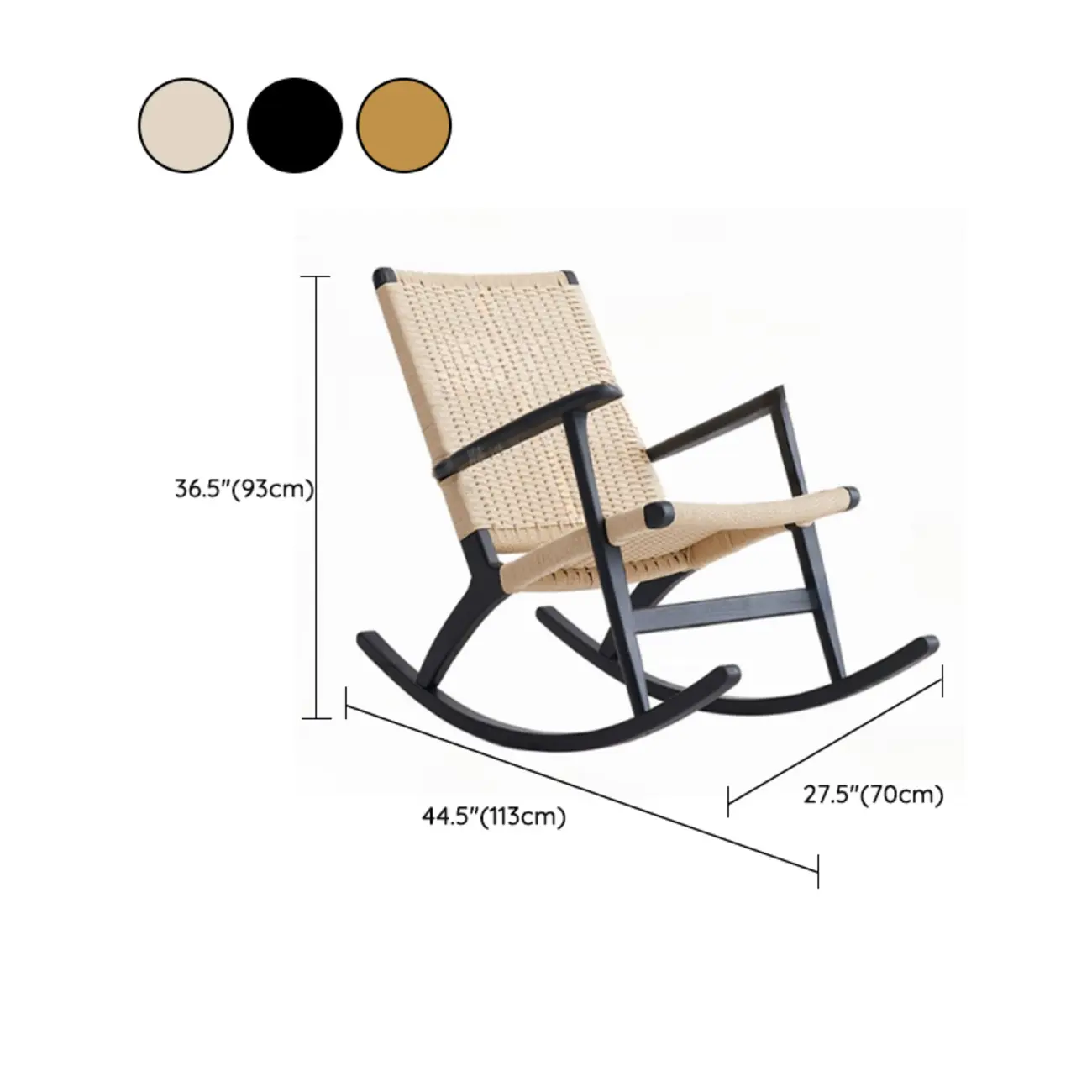 Natural Wooden Rocking Chair with Track Arms for Living Room #size