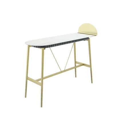 Designer Black Metal Bar Table with Gold Footrest for Modern Home Image - 7