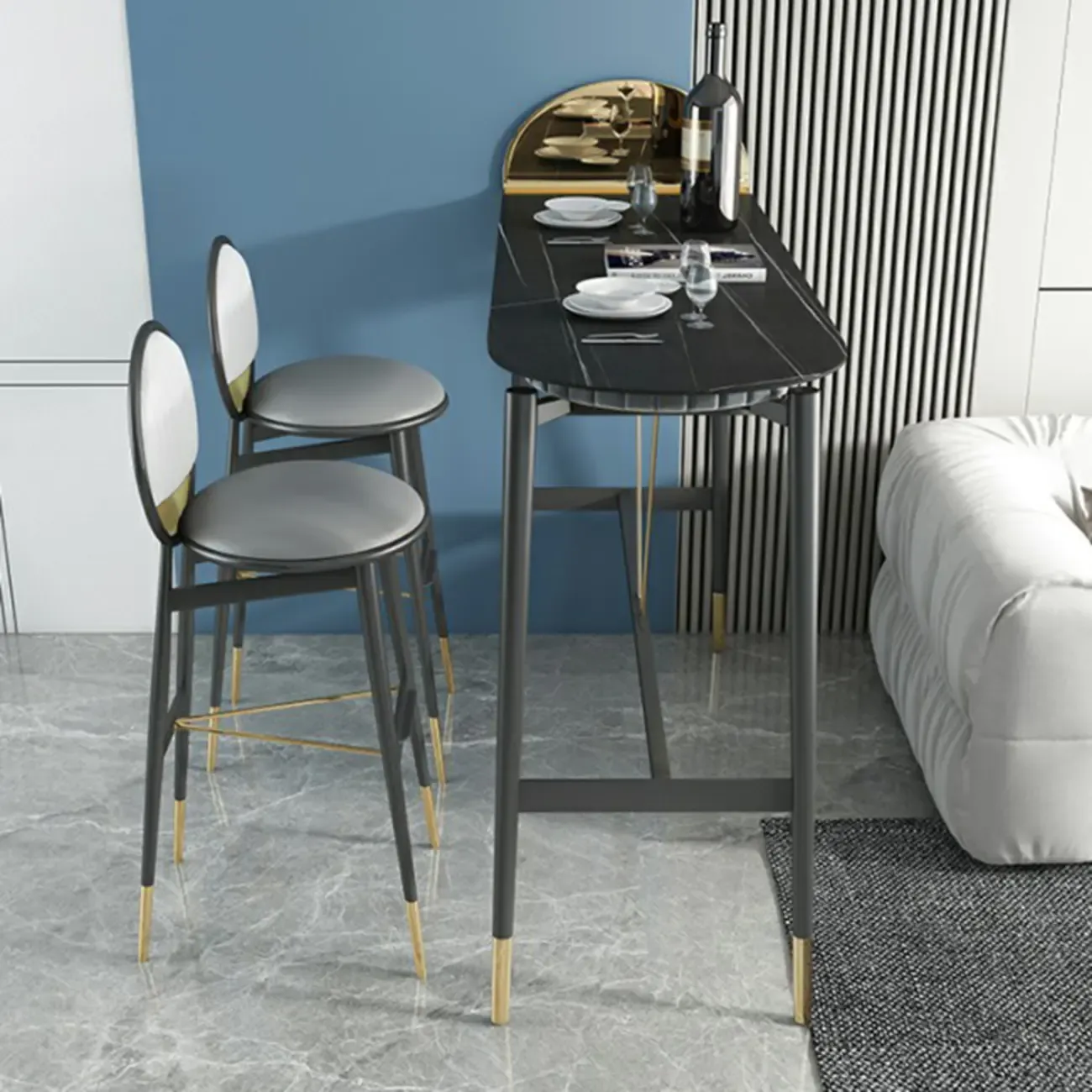 Designer Black Metal Bar Table with Gold Footrest for Modern Home Image - 8