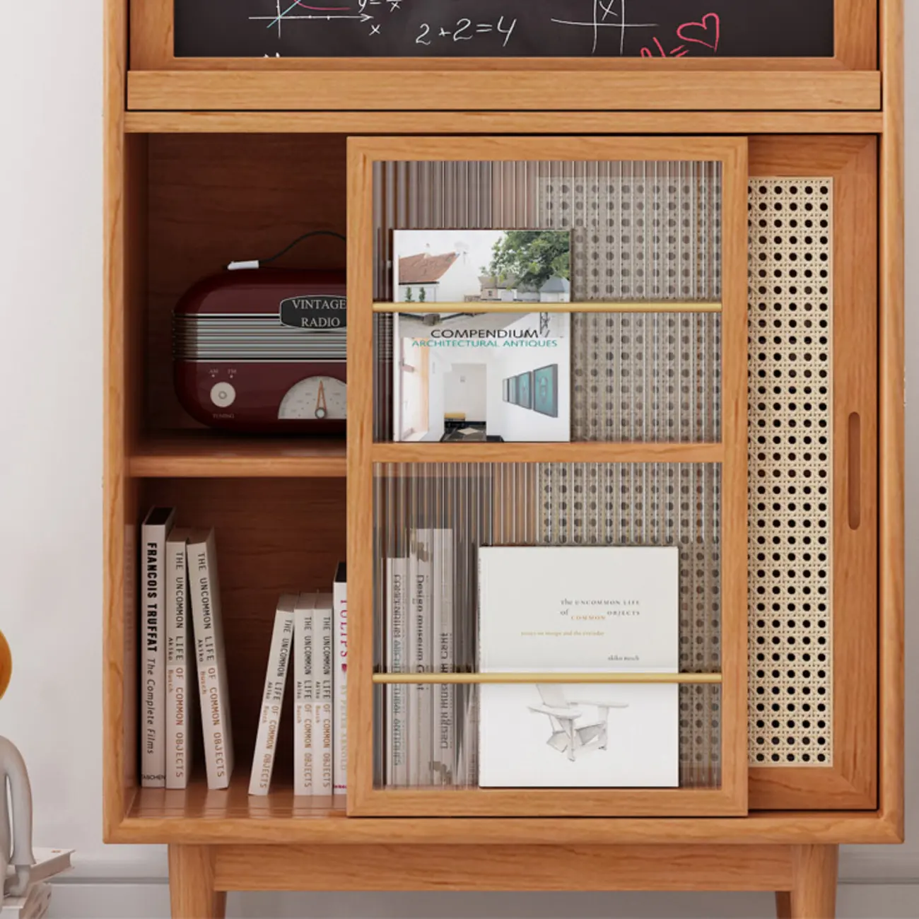 Wooden Display Cabinet with Rattan Doors for Bedroom Image - 10 | homeyfad