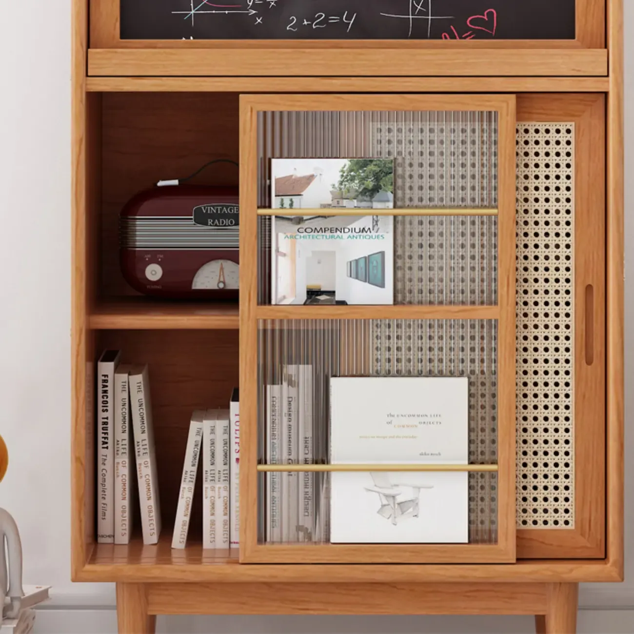Wooden Display Cabinet with Rattan Doors for Bedroom Image - 10