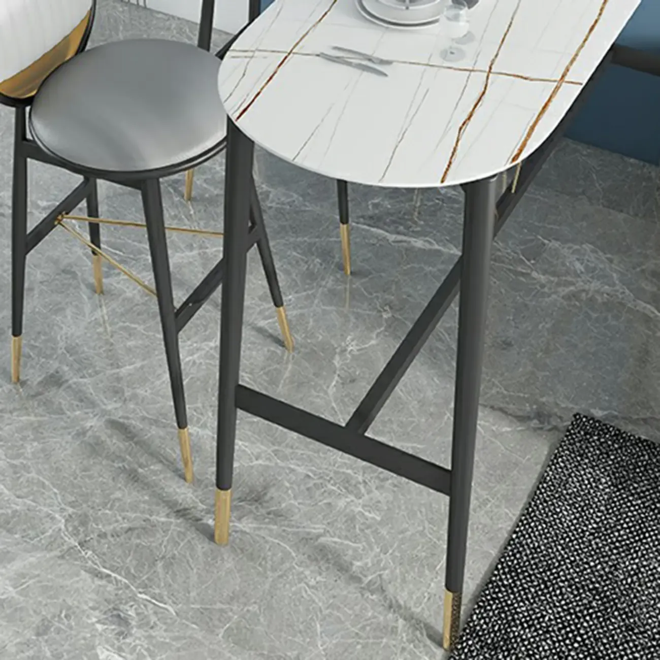 Designer Black Metal Bar Table with Gold Footrest for Modern Home Image - 9