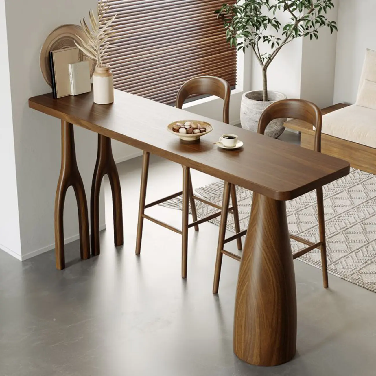 Nordic Wood Brown Rectangle Bistro Tables with 3 Legs for 4 People Image - 1 | homeyfad