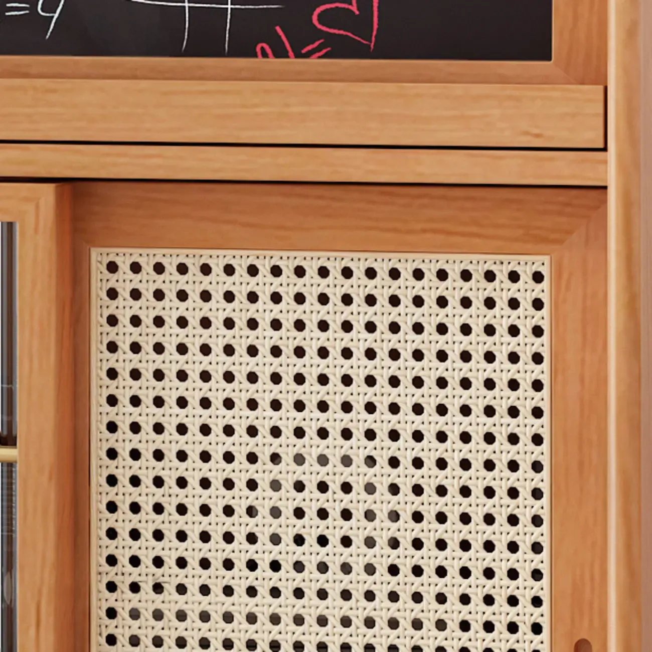 Wooden Display Cabinet with Rattan Doors for Bedroom Image - 11