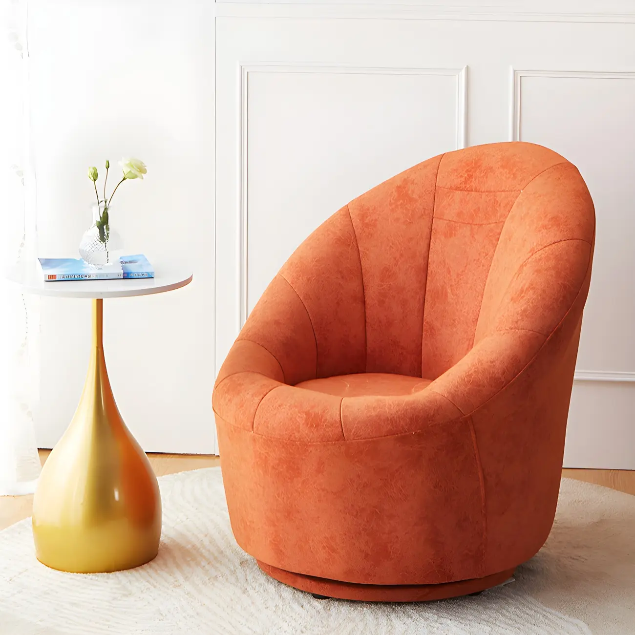 Orange Upholstery Round Swivel Lounge Chair  Image - 1 | homeyfad