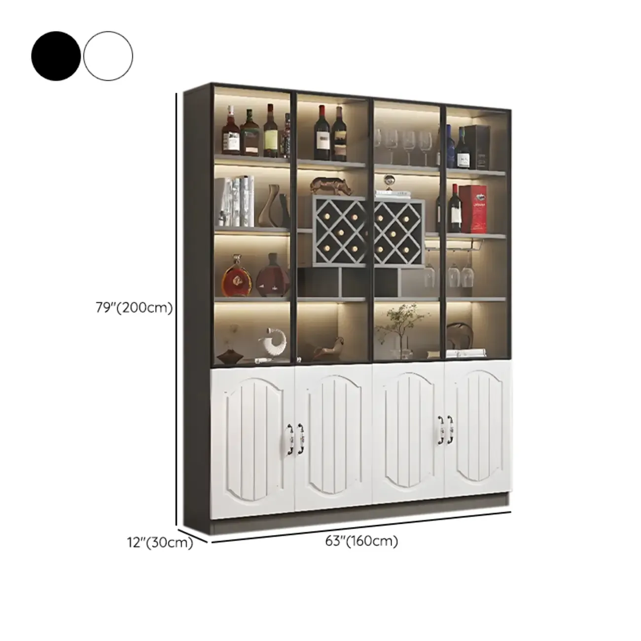 Stylish Glass Display Cabinet with Shelves & Lighting for Kitchen Image - 44