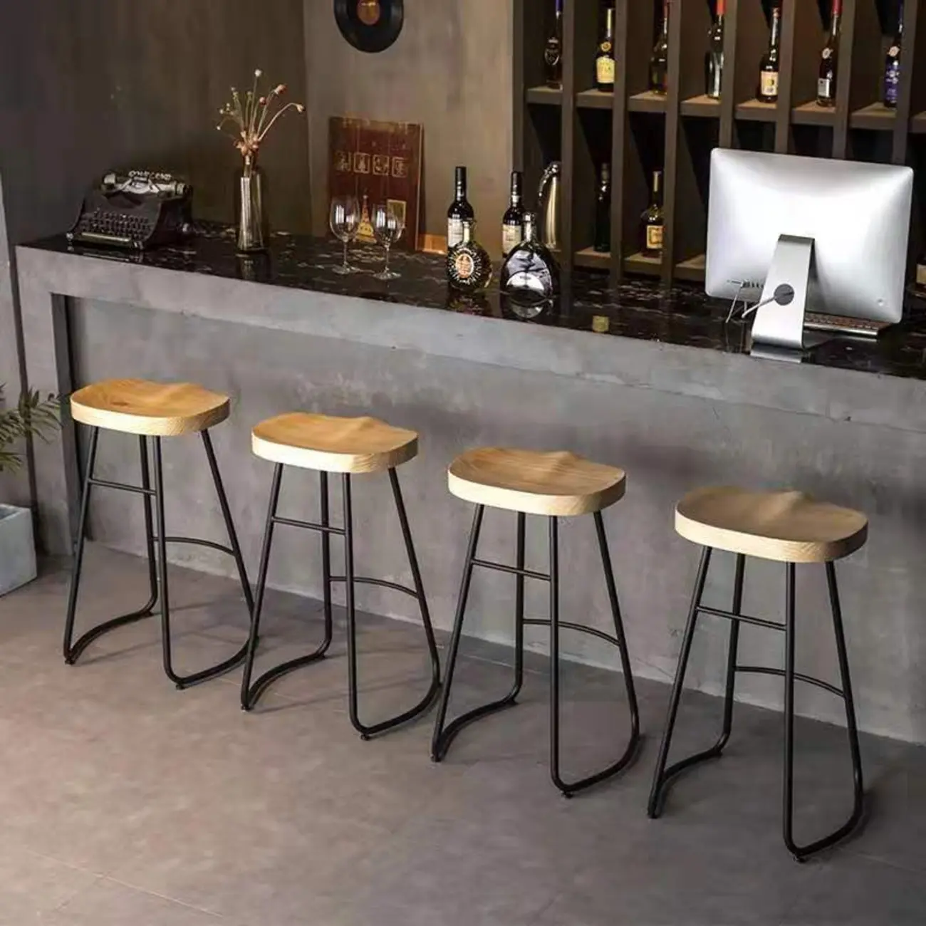 Modern Wooden Bar Stools with Metal Frame for Home Bar Image - 1 | homeyfad
