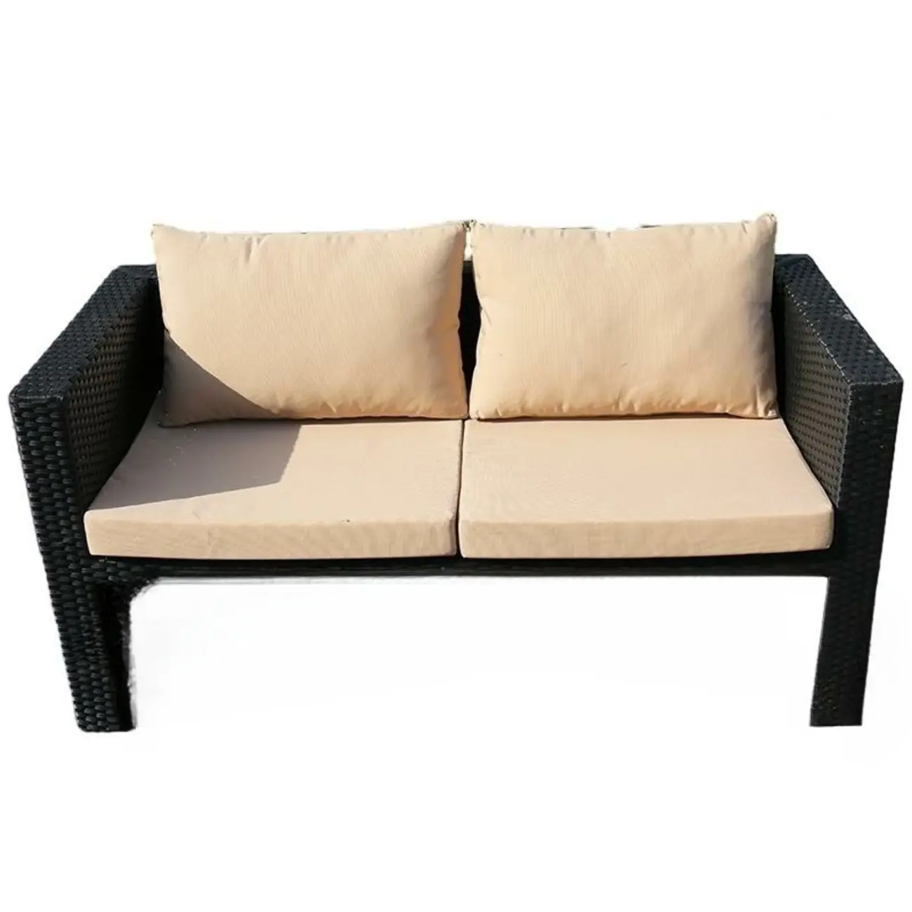 Modern Woven Black Double Sofa Waterproof with Brown Seat Image - 2 | homeyfad