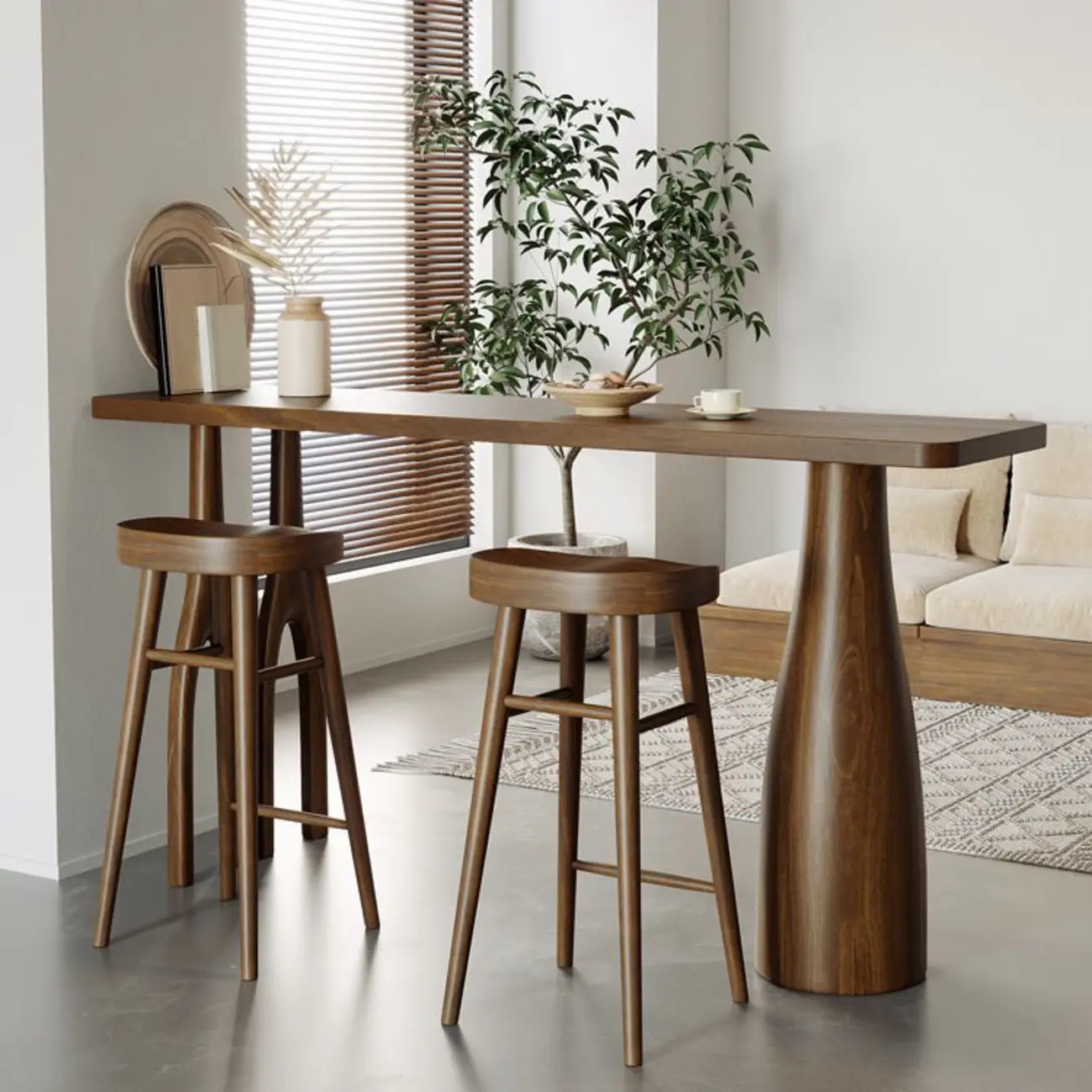 Nordic Wood Brown Rectangle Bistro Tables with 3 Legs for 4 People Image - 2 | homeyfad