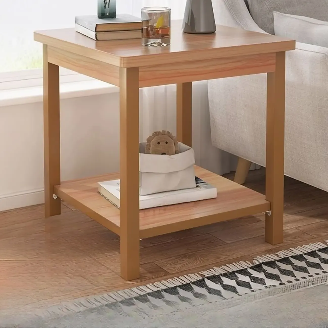 Minimalist Black Wood End Table with Storage for Living Room