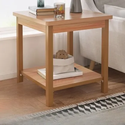 Minimalist Black Wood End Table with Storage for Living Room