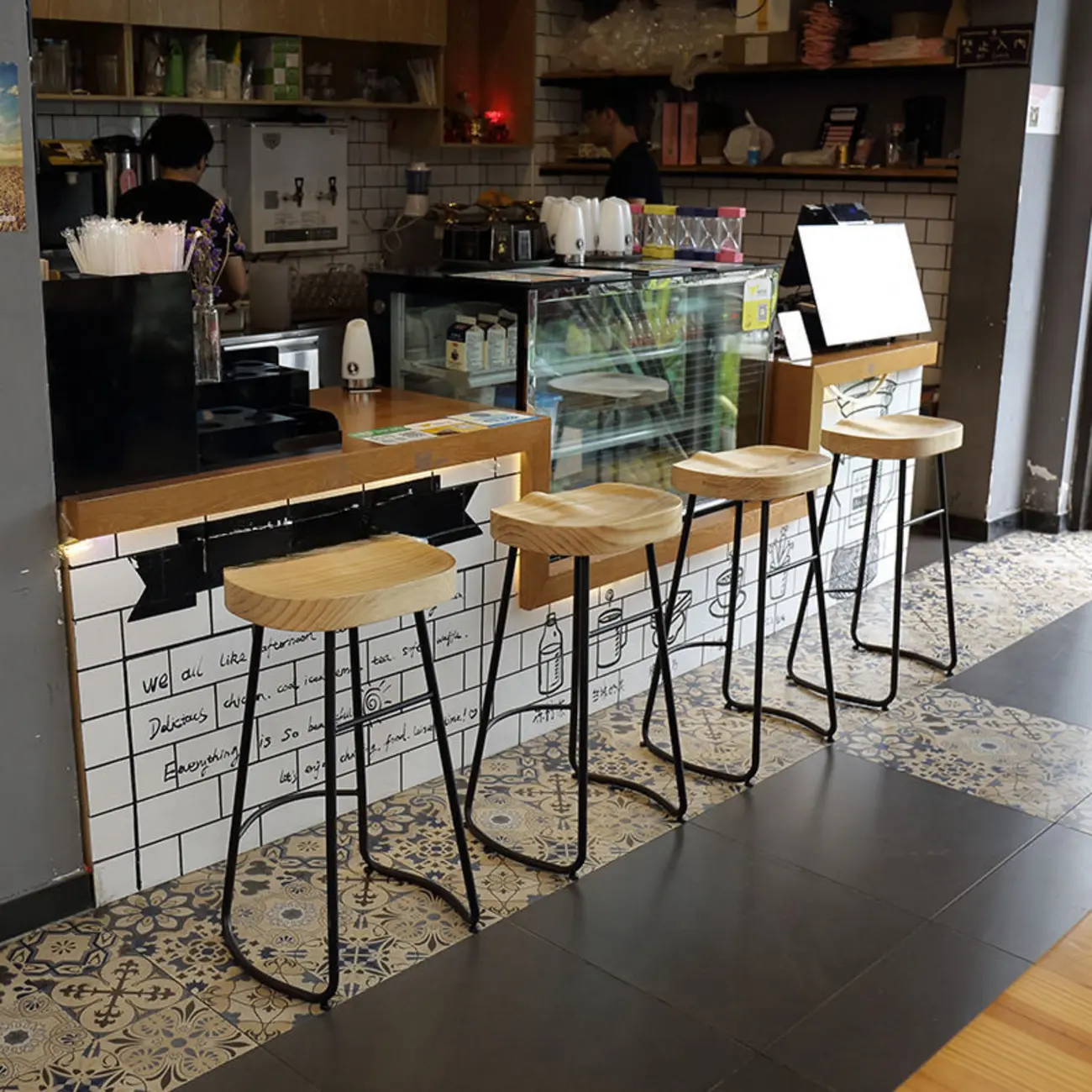 Modern Wooden Bar Stools with Metal Frame for Home Bar Image - 2 | homeyfad