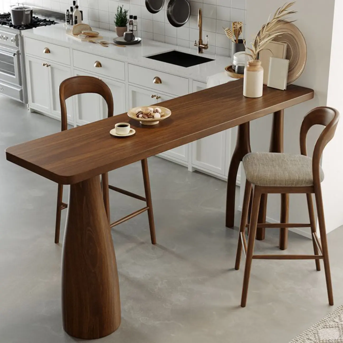 Nordic Wood Brown Rectangle Bistro Tables with 3 Legs for 4 People Image - 3 | homeyfad