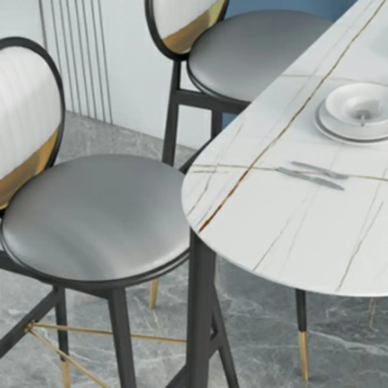 Designer Black Metal Bar Table with Gold Footrest for Modern Home Image - 11