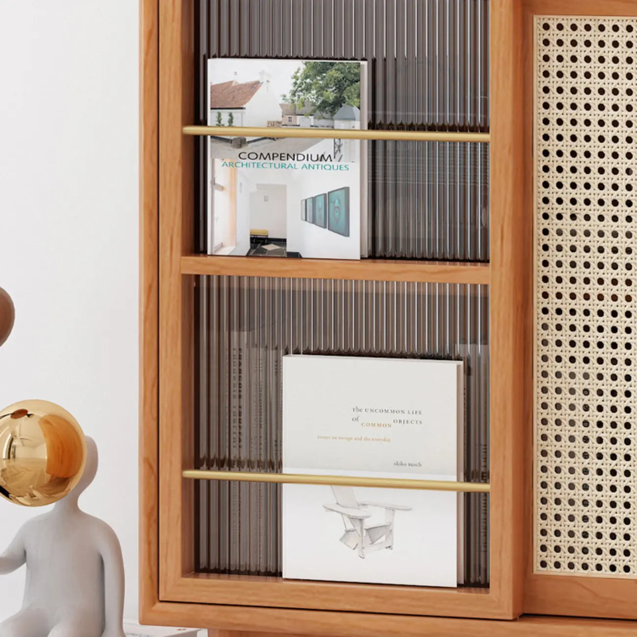 Wooden Display Cabinet with Rattan Doors for Bedroom Image - 13 | homeyfad