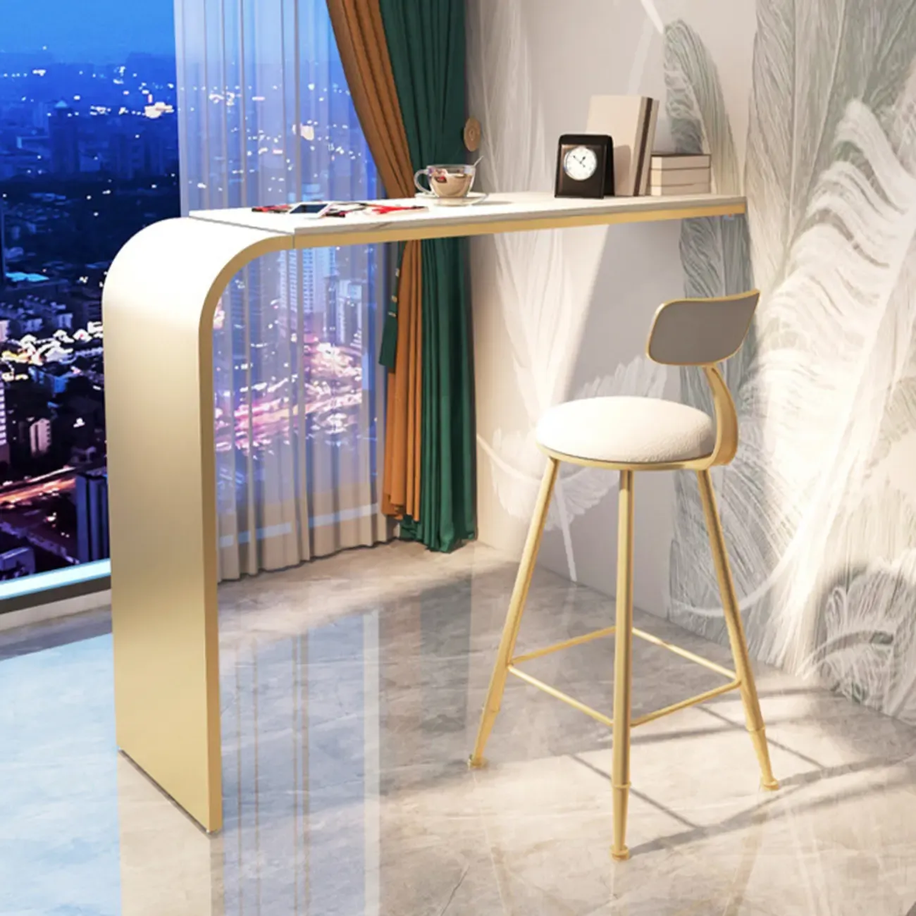 Minimalist Sleek White Metal Bar Table for Modern Home Image - 7