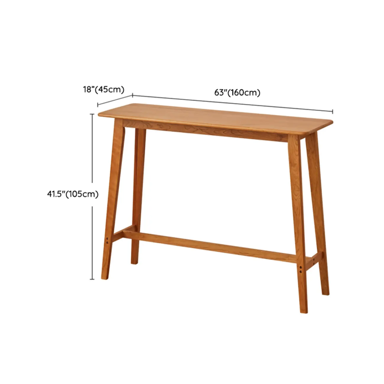 Scandinavian Cherry Wood Narrow Bar Table with Footrest for Dining Image - 13 | homeyfad