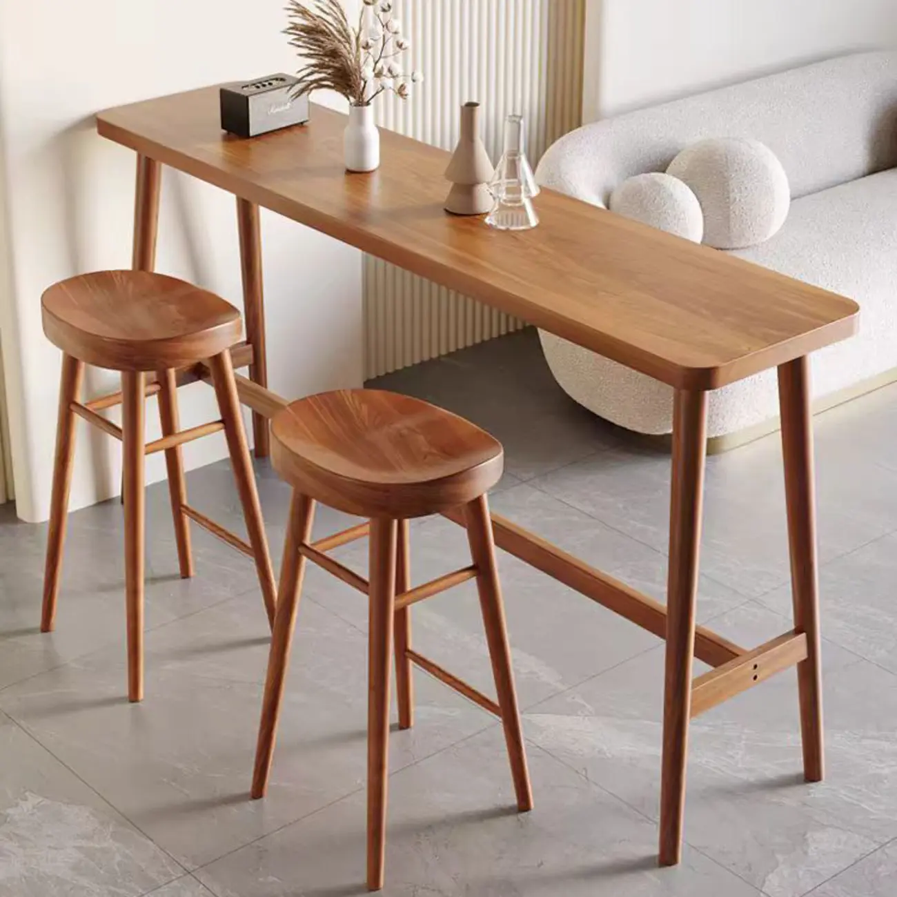Espresso Wooden Rectangular Bar Table with Footrest for 2 People Image - 1 | homeyfad
