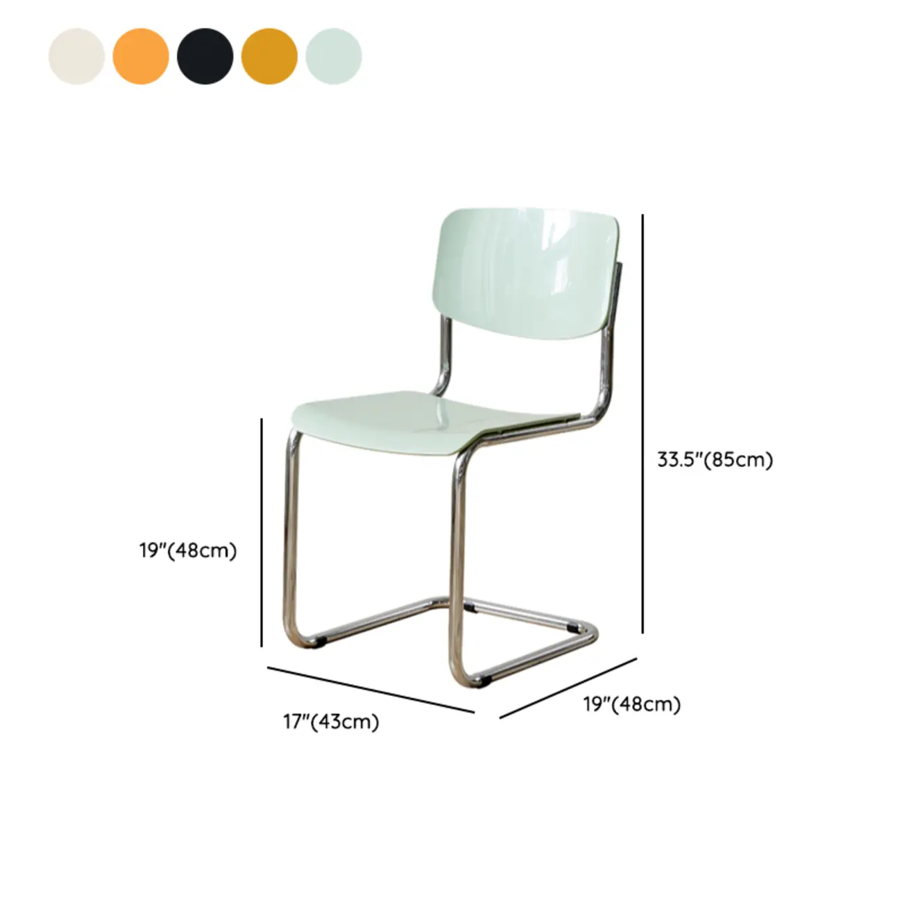 Simple Metal Armless Dining Chair in Yellow Solid Back #size