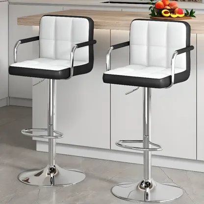 Adjustable Swivel Bar Stools with Cushioned Backrest Image - 1