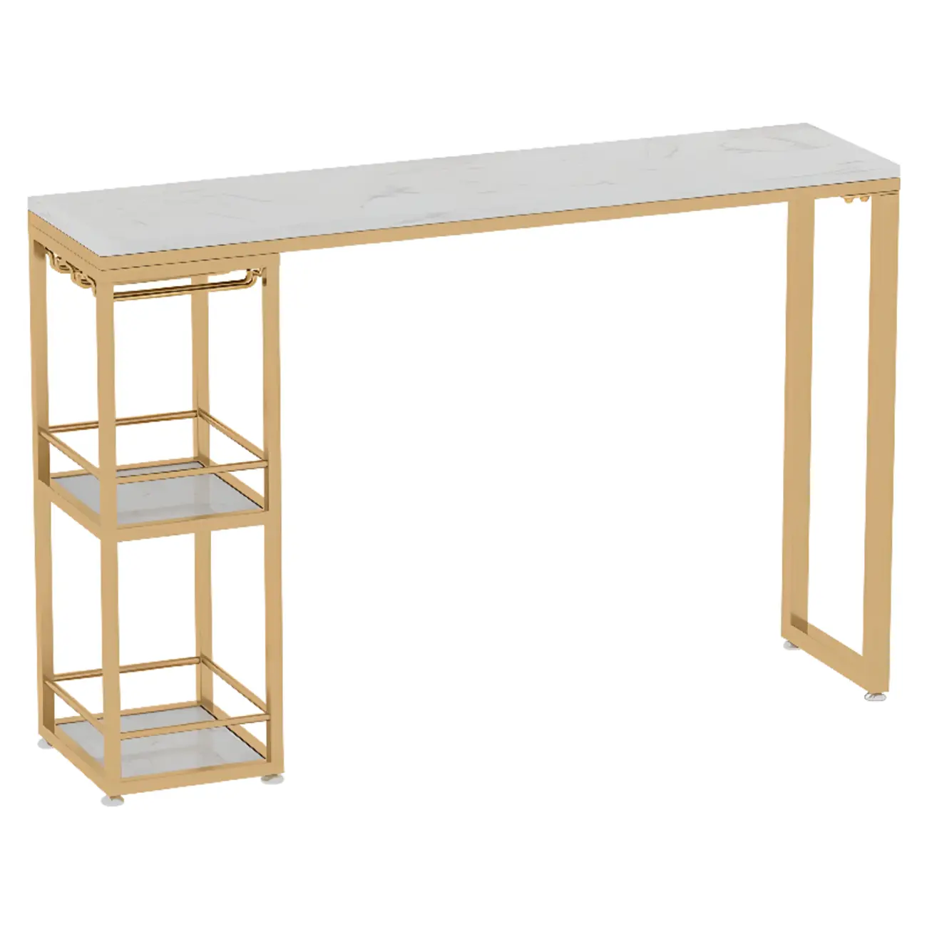 Modern Marble Rectangle Bar Table with Metal Storage Shelve for Living Room Image - 2 | homeyfad