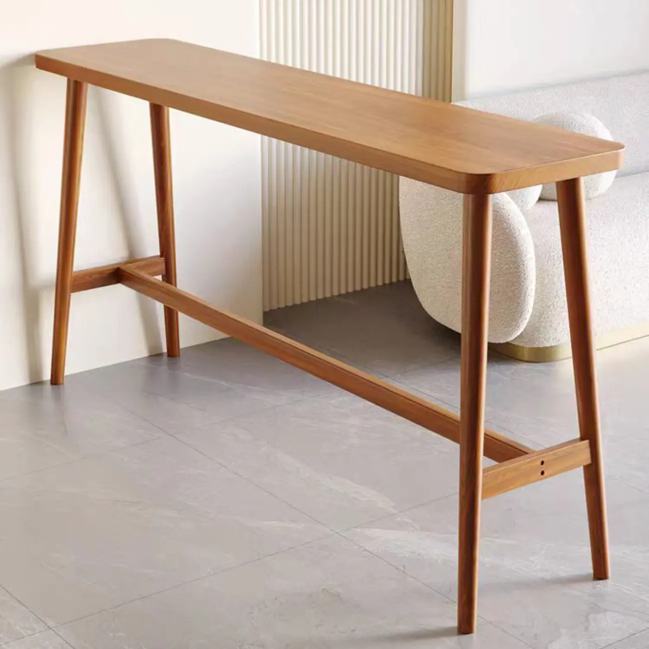 Espresso Wooden Rectangular Bar Table with Footrest for 2 People Image - 2 | homeyfad