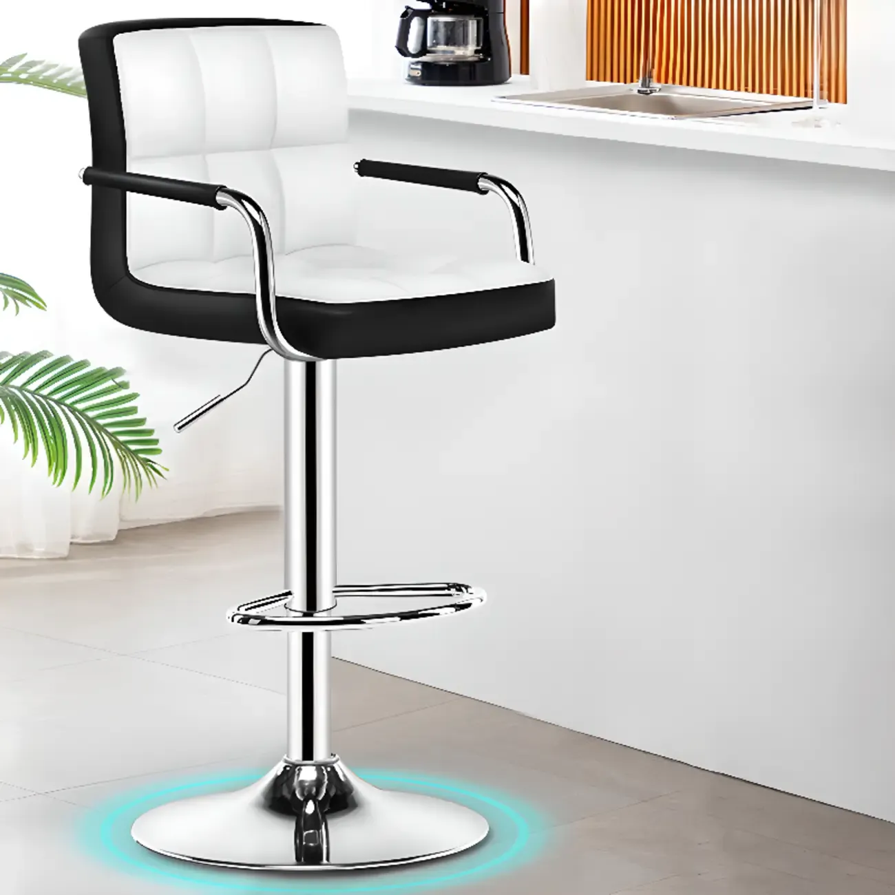 Adjustable Swivel Bar Stools with Cushioned Backrest Image - 2