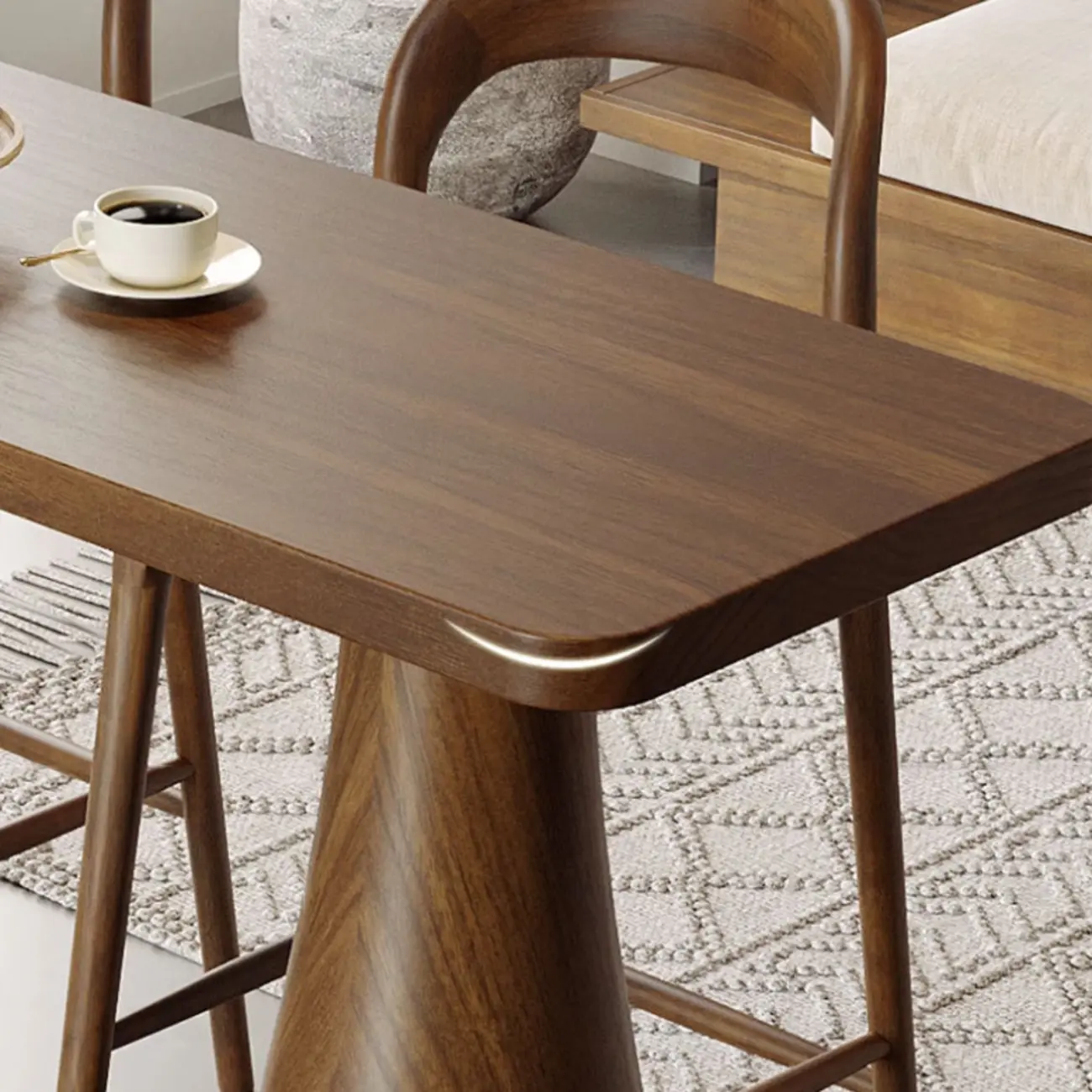 Nordic Wood Brown Rectangle Bistro Tables with 3 Legs for 4 People Image - 7 | homeyfad