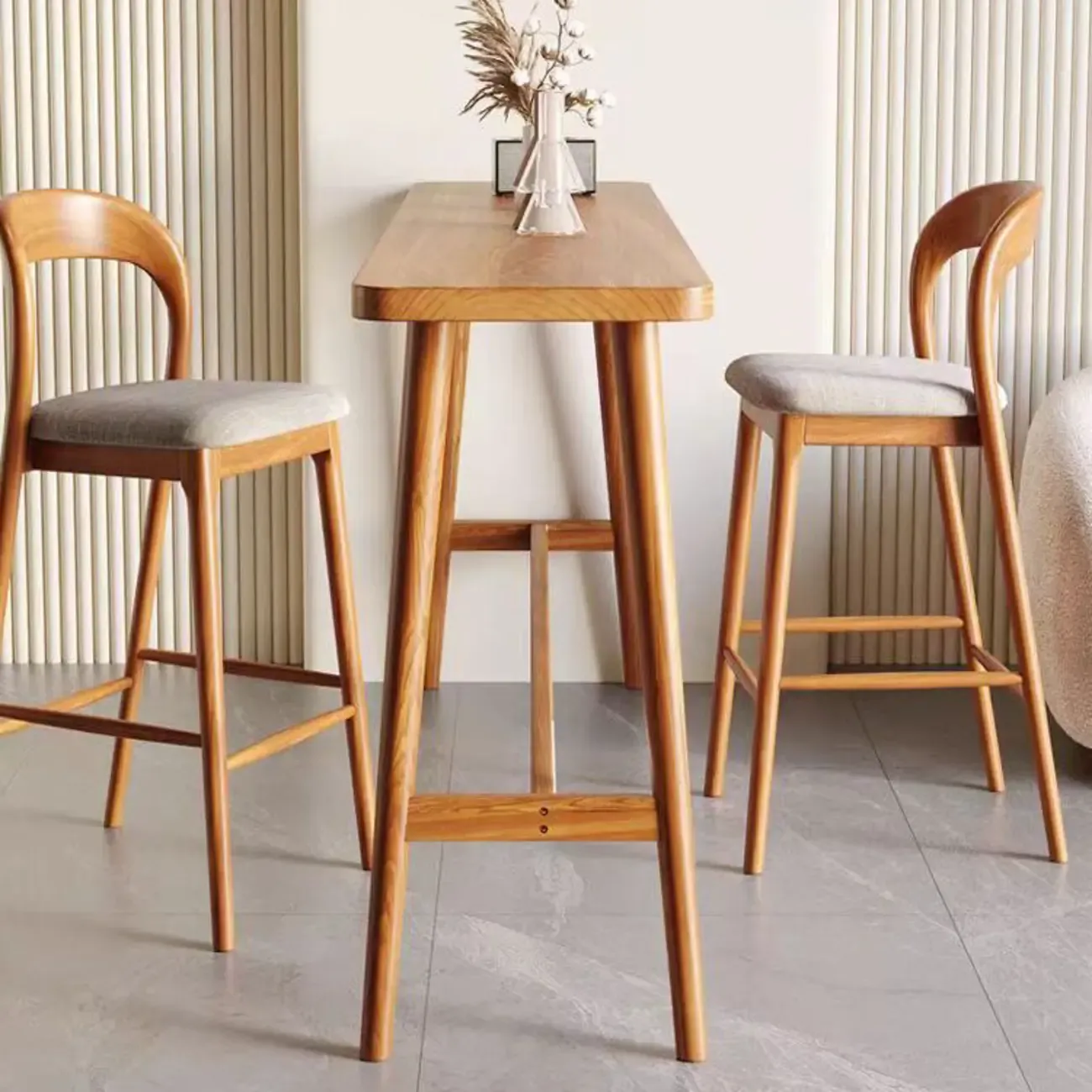 Espresso Wooden Rectangular Bar Table with Footrest for 2 People Image - 3