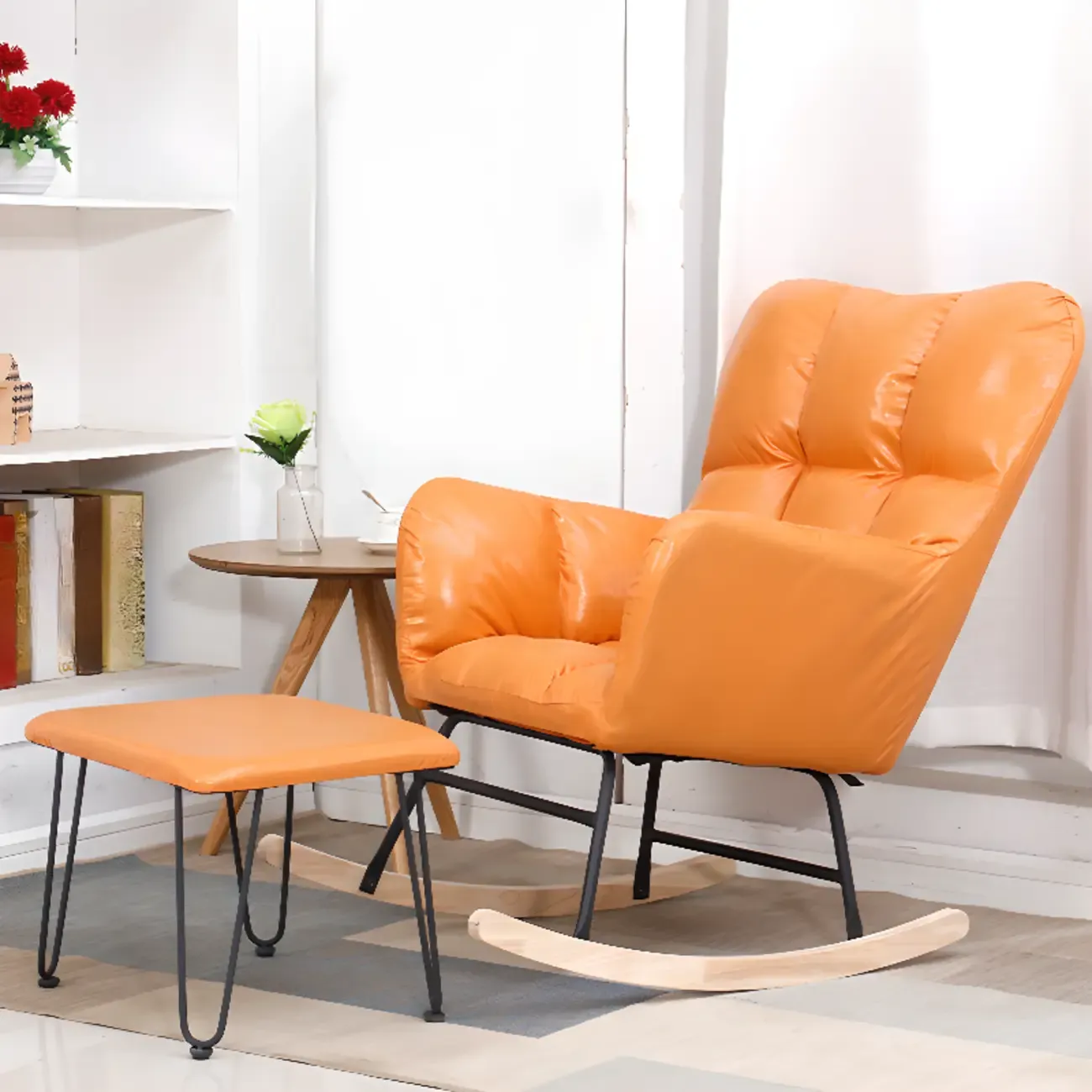 Tech Cloth Upholstered Wood Rocking Chair with Recessed Arm Image - 1