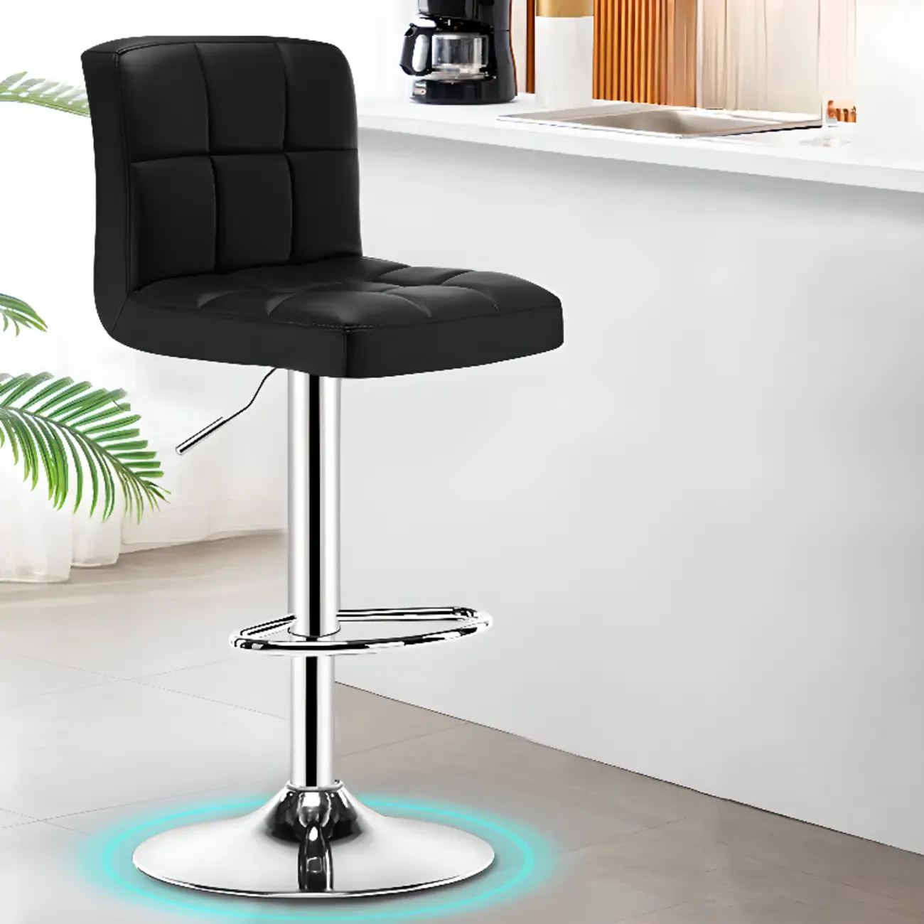 Adjustable Swivel Bar Stools with Cushioned Backrest Image - 3