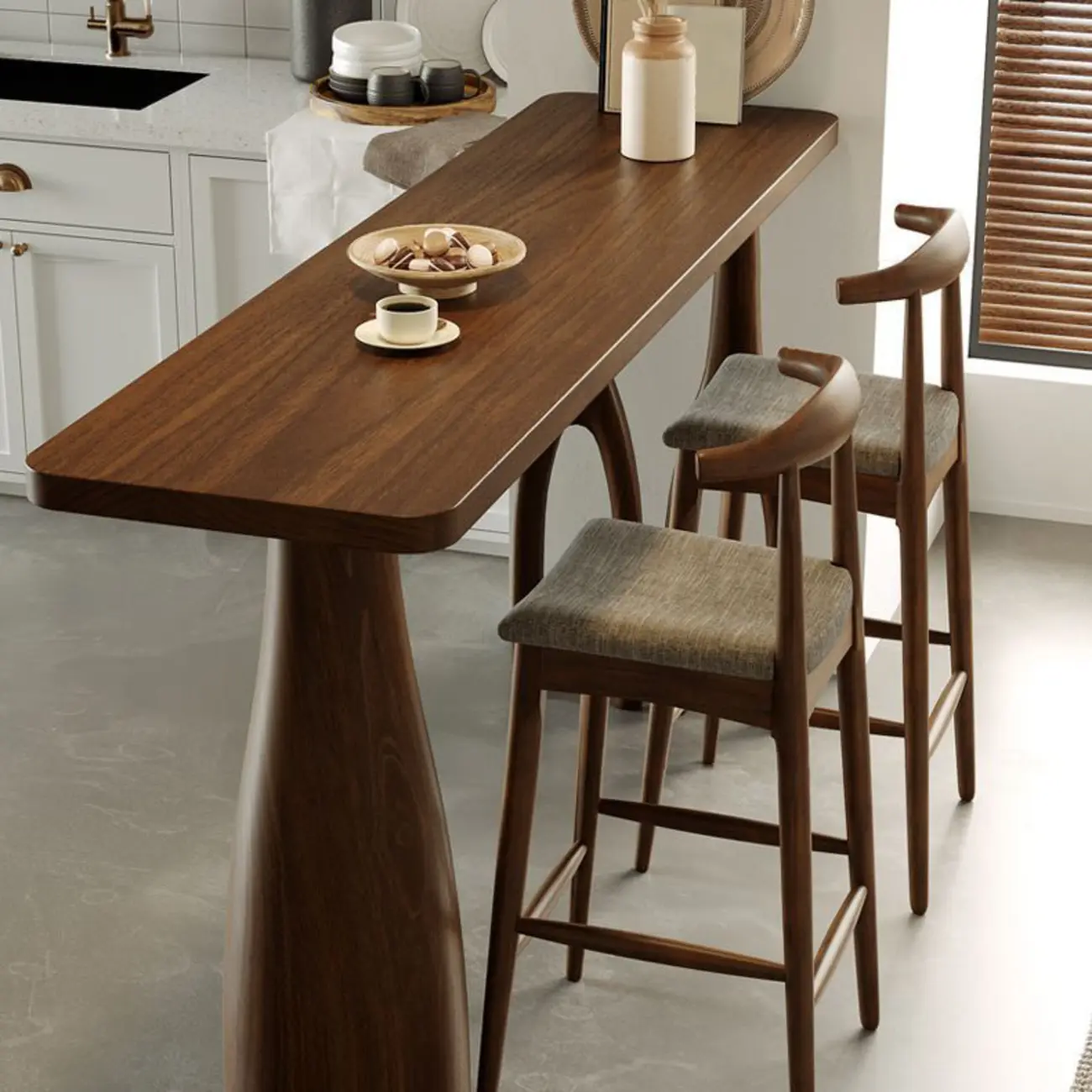 Nordic Wood Brown Rectangle Bistro Tables with 3 Legs for 4 People Image - 8 | homeyfad