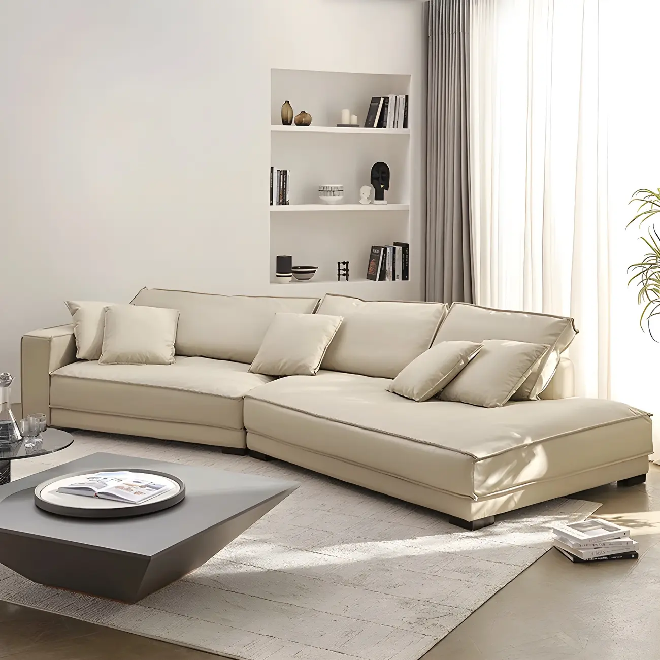 Luxury L-shape Sofa Chaise in Leather with Component  Image - 2 | homeyfad