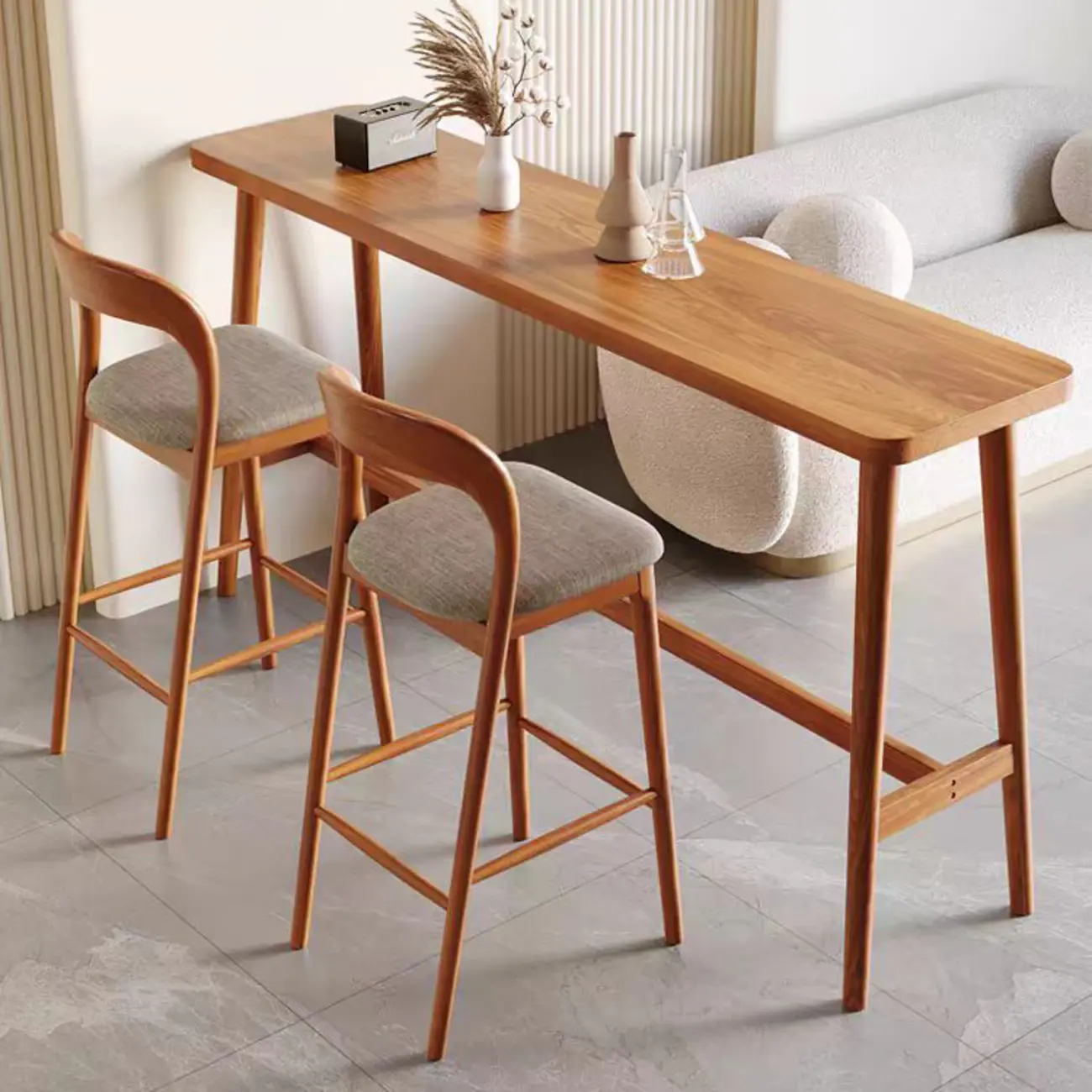 Espresso Wooden Rectangular Bar Table with Footrest for 2 People Image - 4 | homeyfad