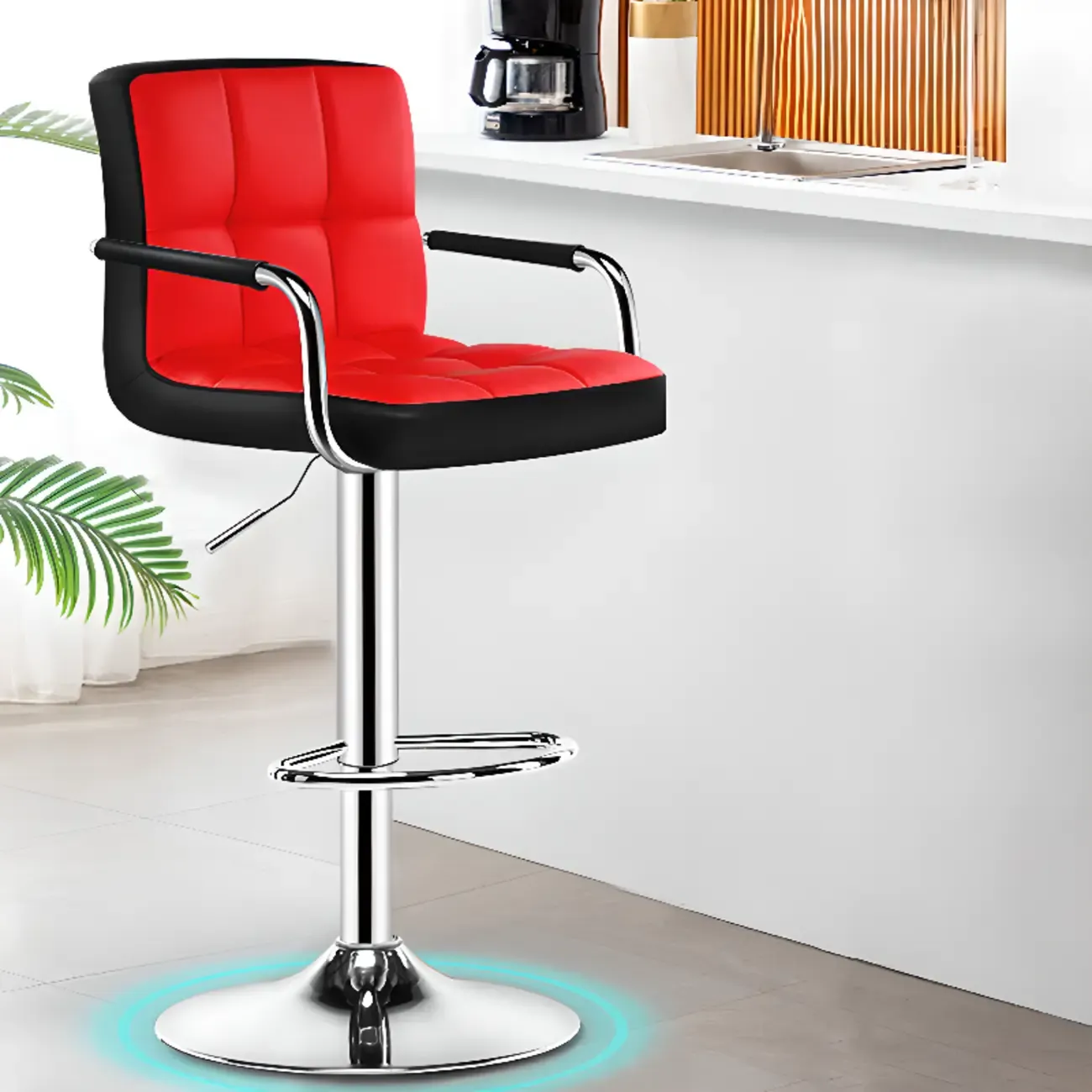 Adjustable Swivel Bar Stools with Cushioned Backrest Image - 4