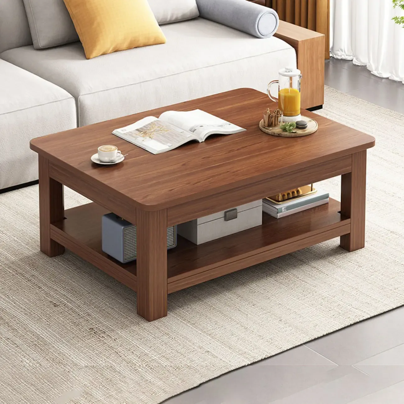 Minimalist Black Wood End Table with Storage for Living Room Image - 12
