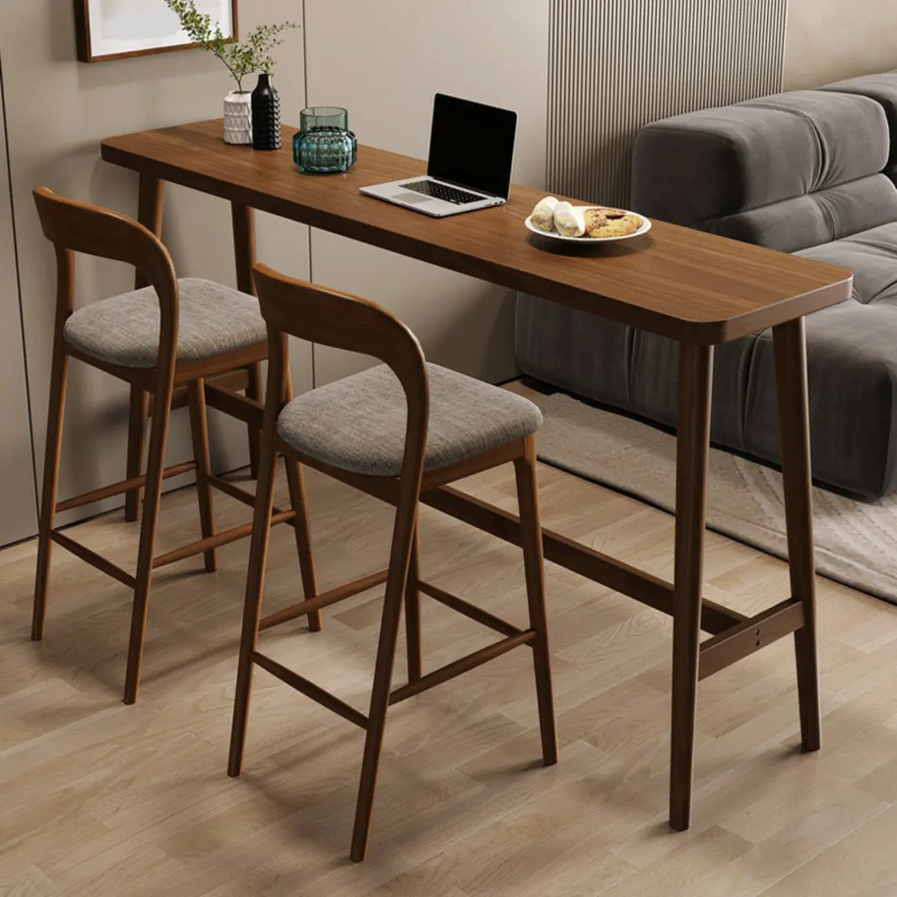 Nordic Wooden Norraw Bar Table with Footrest for Living Room Image - 1 | homeyfad