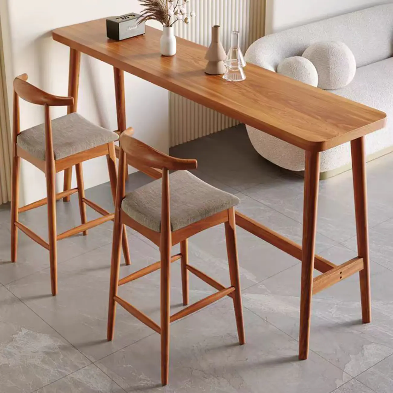 Espresso Wooden Rectangular Bar Table with Footrest for 2 People Image - 5 | homeyfad