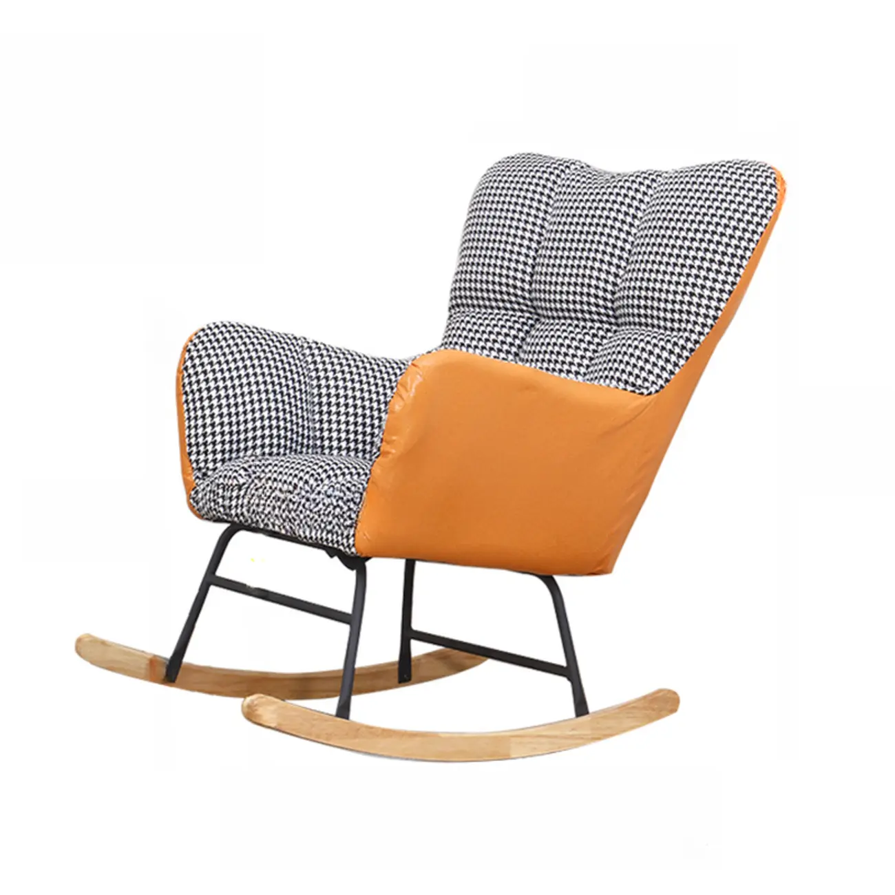 Tech Cloth Upholstered Wood Rocking Chair with Recessed Arm Image - 3 | homeyfad