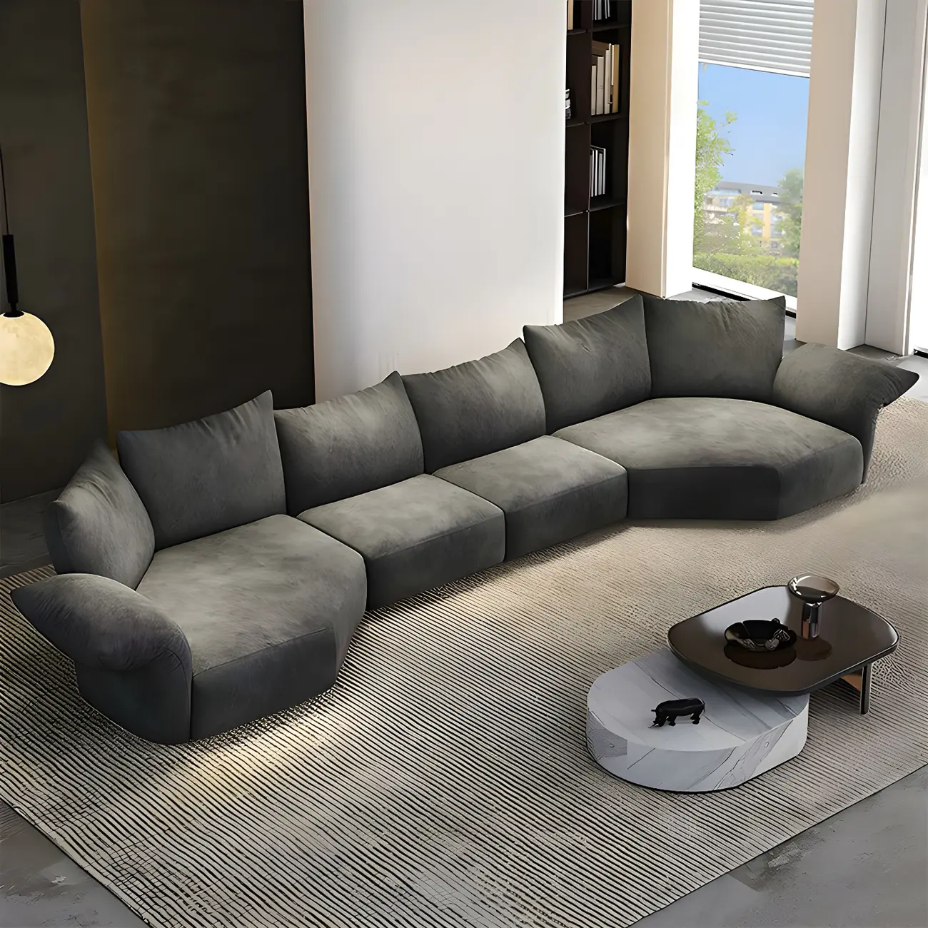 Modern Chenille Dark Gray Sectional Sofa with Flared Arm Image - 1 | homeyfad