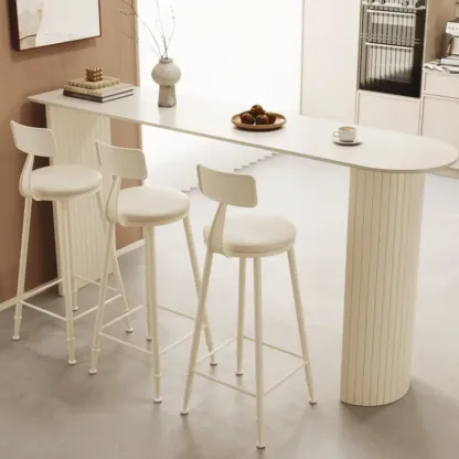 Minimalist White Narrow Marble Bar Table Set Image - 1