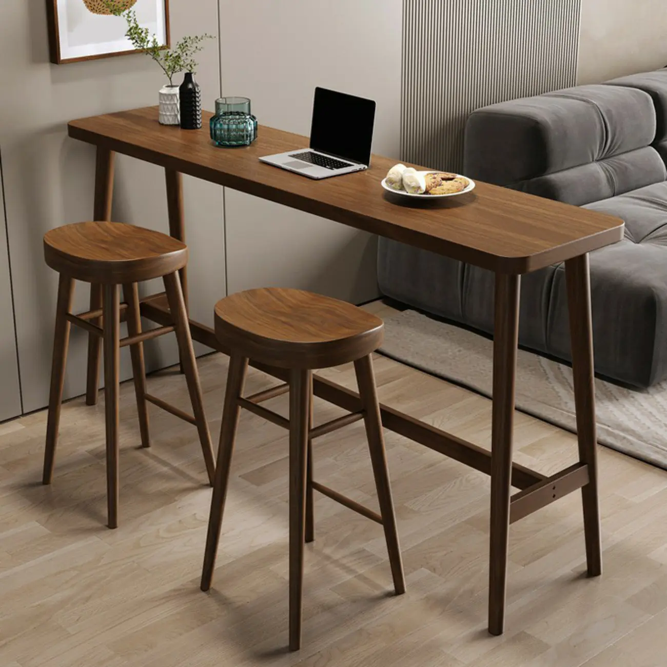 Nordic Wooden Norraw Bar Table with Footrest for Living Room Image - 2 | homeyfad