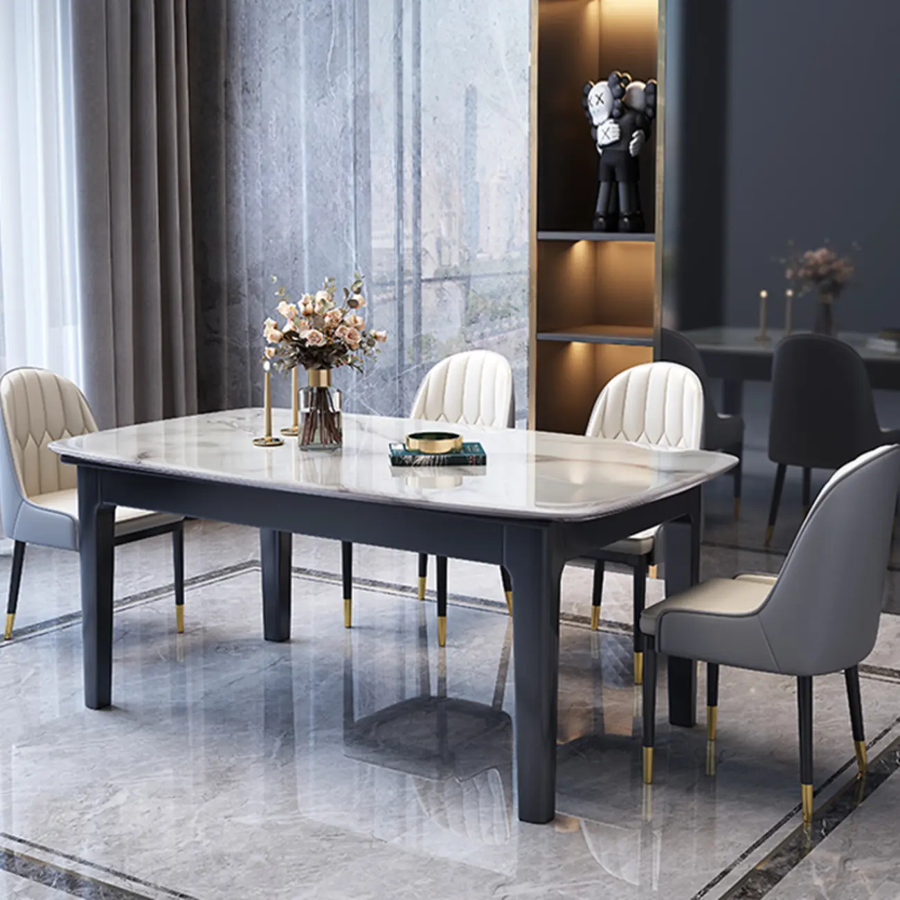 Elegant Rectangular Dining Set with Sintered Stone Tabletop Image - 1 | homeyfad
