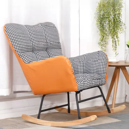 Tech Cloth Upholstered Wood Rocking Chair with Recessed Arm Image - 4