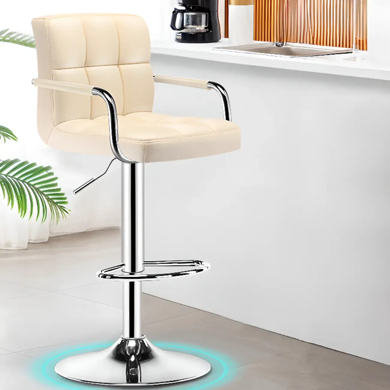 Adjustable Swivel Bar Stools with Cushioned Backrest Image - 6