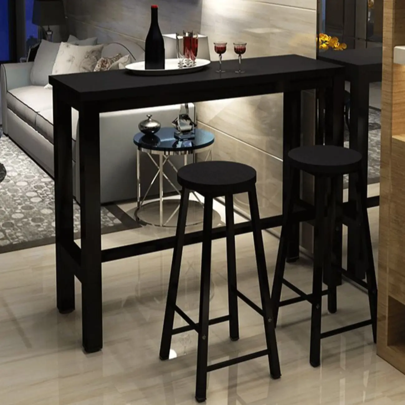 Modern Black Bar Table with Wood Top and Metal Legs for Bistro Image - 1 | homeyfad